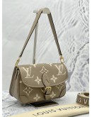 (LIKE NEW) MICROCHIP LOUIS VUITTON DIANE TOURTELLE BEIGE/CREAM MONOGRAM EMPREINTE LEATHER TRIM WITH REMOVABLE STRAP 