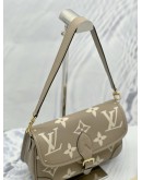 (LIKE NEW) MICROCHIP LOUIS VUITTON DIANE TOURTELLE BEIGE/CREAM MONOGRAM EMPREINTE LEATHER TRIM WITH REMOVABLE STRAP 