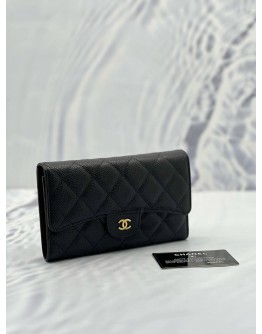 CHANEL CLASSIC BLACK CAVIAR LONG WALLET 