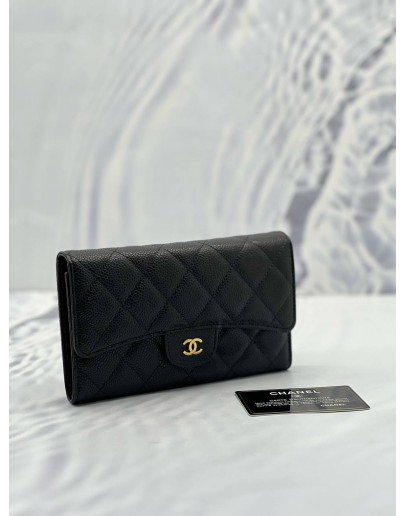 CHANEL CLASSIC BLACK CAVIAR LONG WALLET 