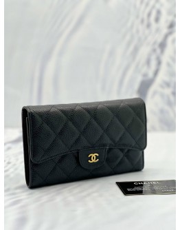 CHANEL CLASSIC BLACK CAVIAR LONG WALLET 