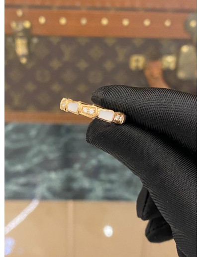 (LIKE NEW) BVLGARI SERPENTI VIPER DIAMOND &MOTHER OF PEARL RING SIZE 54 IN 18K 750 PINK GOLD  -FULL SET-