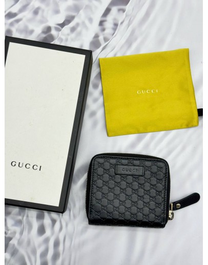 GUCCI COMPACT WALLET IN BLACK MICROGUCCISSIMA EMBOSSED CALFSKIN LEATHER -FULL SET-
