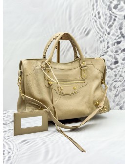  (LIKE NEW) BALENCIAGA GIANT CITY SHOULDER BAG IN BEIGE GRAINED CALFSKIN LEATHER