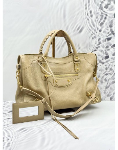 (LIKE NEW) BALENCIAGA GIANT CITY SHOULDER BAG IN BEIGE GRAINED CALFSKIN LEATHER