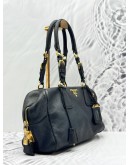 PRADA BAULETTO SHOULDER BAG IN BLACK VITELLO DAINO LEATHER