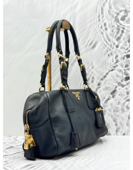 PRADA BAULETTO SHOULDER BAG IN BLACK VITELLO DAINO LEATHER