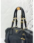 PRADA BAULETTO SHOULDER BAG IN BLACK VITELLO DAINO LEATHER