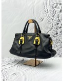 PRADA BAULETTO TOP HANDLE AND SHOULDER BAG IN BLACK CALFSKIN LEATHER
