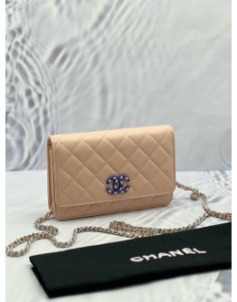 (LIKE NEW) 2024 MICROCHIP CHANEL CC QUILTED CAVIAR WALLET ON CHAIN (WOC) 
