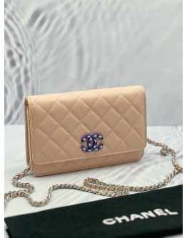 (LIKE NEW) 2024 MICROCHIP CHANEL CC QUILTED CAVIAR WALLET ON CHAIN (WOC) 