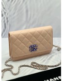 (LIKE NEW) 2024 MICROCHIP CHANEL CC QUILTED CAVIAR WALLET ON CHAIN (WOC) 