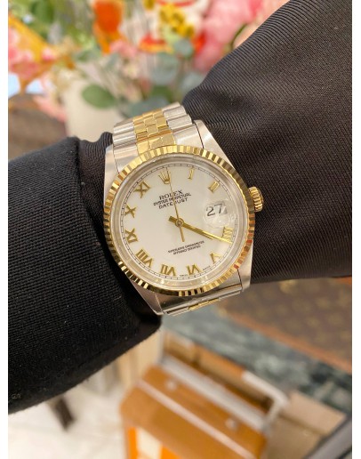 (LIKE NEW) 2005 YEAR ROLEX OYSTER PERPETUAL 36 HALF 18K 750 YELLOW GOLD REF16233 AUTOMATIC WATCH 