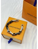 2025 LOUIS VUITTON MONOGRAM CHAIN BRACELET 19CM IN SILVER WITH BLACK STAINLESS STEEL