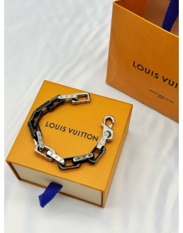 2025 LOUIS VUITTON MONOGRAM CHAIN BRACELET 19CM IN SILVER WITH BLACK STAINLESS STEEL
