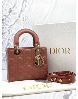 (UNUSED) CHRISTIAN DIOR SMALL LADY DIOR MY ABCDIOR IN ROSEWOOD LAMBSKIN LEATHER -FULL SET-