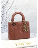 (UNUSED) CHRISTIAN DIOR SMALL LADY DIOR MY ABCDIOR IN ROSEWOOD LAMBSKIN LEATHER -FULL SET-