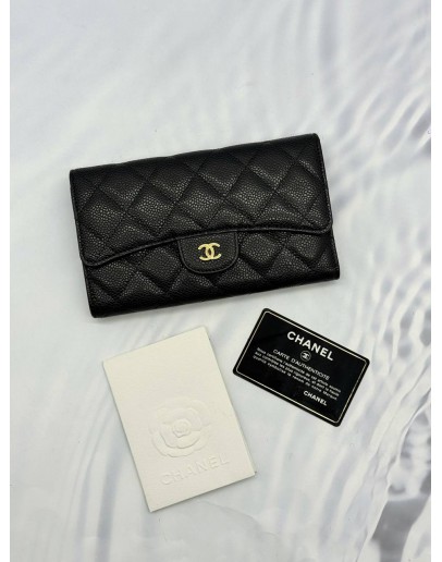 2014 CHANEL CLASSIC FLAP LONG WALLET IN BLACK CAVIAR LEATHER