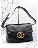 (LIKE NEW) GUCCI GG MARMONT MEDIUM SHOULDER BAG IN BLACK GRAINED CALFSKIN LEATHER 