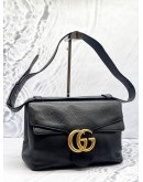 (LIKE NEW) GUCCI GG MARMONT MEDIUM SHOULDER BAG IN BLACK GRAINED CALFSKIN LEATHER 