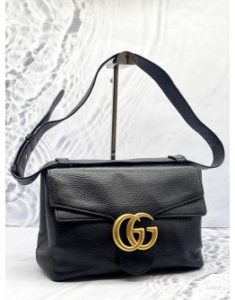 (LIKE NEW) GUCCI GG MARMONT MEDIUM SHOULDER BAG IN BLACK GRAINED CALFSKIN LEATHER 