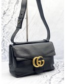 (LIKE NEW) GUCCI GG MARMONT MEDIUM SHOULDER BAG IN BLACK GRAINED CALFSKIN LEATHER 
