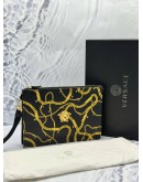 (LIKE NEW) VERSACE MEDUSA CHAIN PRINT POUCH IN BLACK CALFSKIN LEATHER WITH GOLD