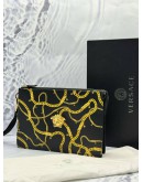 (LIKE NEW) VERSACE MEDUSA CHAIN PRINT POUCH IN BLACK CALFSKIN LEATHER WITH GOLD