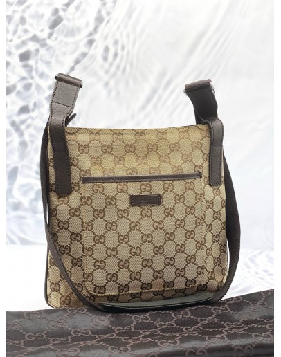 GUCCI MESSENGER CROSSBODY BAG IN BEIGE GG CANVAS LEATHER