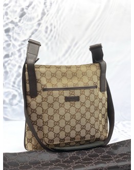 GUCCI MESSENGER CROSSBODY BAG IN BEIGE GG CANVAS LEATHER