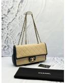2012 CHANEL MEDIUM GRAPHIC FLAP SHOULDER BAG IN BEIGE WITH BLACK CALFSKIN LEATHER