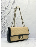 2012 CHANEL MEDIUM GRAPHIC FLAP SHOULDER BAG IN BEIGE WITH BLACK CALFSKIN LEATHER