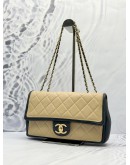 2012 CHANEL MEDIUM GRAPHIC FLAP SHOULDER BAG IN BEIGE WITH BLACK CALFSKIN LEATHER
