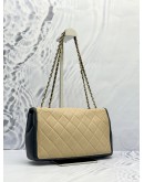 2012 CHANEL MEDIUM GRAPHIC FLAP SHOULDER BAG IN BEIGE WITH BLACK CALFSKIN LEATHER