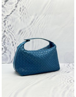 BOTTEGA VENETA MINI HOP TOP HANDLE BAG IN BLUE INTRECCIATO CALFSKIN LEATHER