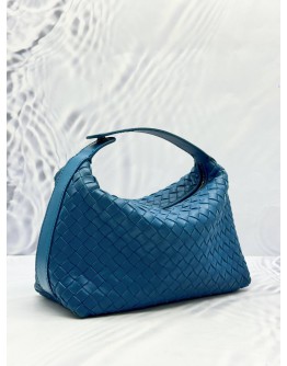 BOTTEGA VENETA MINI HOP TOP HANDLE BAG IN BLUE INTRECCIATO CALFSKIN LEATHER