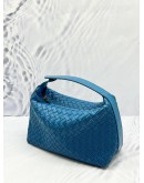 BOTTEGA VENETA MINI HOP TOP HANDLE BAG IN BLUE INTRECCIATO CALFSKIN LEATHER