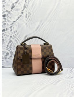 (LIKE NEW) LOUIS VUITTON BOND STREET BB TOP HANDLE AND CROSSBODY BAG IN BROWN DAMIER EBENE CANVAS WITH PINK GRAINED CALFSKIN LEATHER
