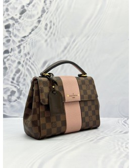 (LIKE NEW) LOUIS VUITTON BOND STREET BB TOP HANDLE AND CROSSBODY BAG IN BROWN DAMIER EBENE CANVAS WITH PINK GRAINED CALFSKIN LEATHER