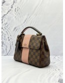 (LIKE NEW) LOUIS VUITTON BOND STREET BB TOP HANDLE AND CROSSBODY BAG IN BROWN DAMIER EBENE CANVAS WITH PINK GRAINED CALFSKIN LEATHER