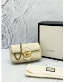 GUCCI GG MARMONT SUPER MINI IN OFF WHITE MATELASSE CHEVRON LAMBSKIN LEATHER -FULL SET-