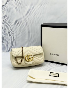 GUCCI GG MARMONT SUPER MINI IN OFF WHITE MATELASSE CHEVRON LAMBSKIN LEATHER -FULL SET-
