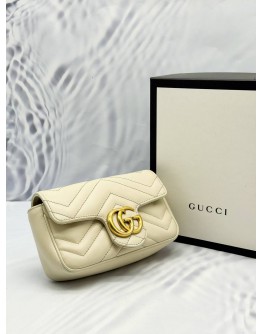 GUCCI GG MARMONT SUPER MINI IN OFF WHITE MATELASSE CHEVRON LAMBSKIN LEATHER -FULL SET-