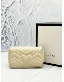 GUCCI GG MARMONT SUPER MINI IN OFF WHITE MATELASSE CHEVRON LAMBSKIN LEATHER -FULL SET-