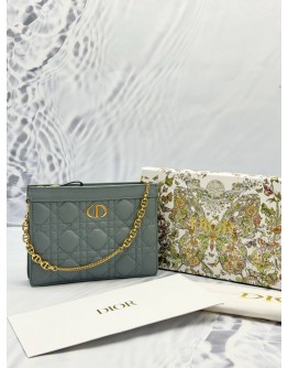 (LIKE NEW) 2025 CHRISTIAN DIOR CARO EVERY DIOR POUCH IN CLOUD BLUE SUPPLE CANNAGE CALFSKIN LEATHER -FULL SET-