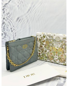 (LIKE NEW) 2025 CHRISTIAN DIOR CARO EVERY DIOR POUCH IN CLOUD BLUE SUPPLE CANNAGE CALFSKIN LEATHER -FULL SET-