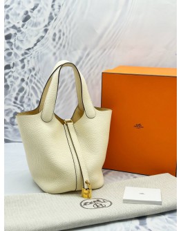 (UNUSED) 2022 HERMES PICOTIN 18 IN CRAIE CLEMENCE LEATHER -FULL SET-