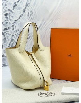(UNUSED) 2022 HERMES PICOTIN 18 IN CRAIE CLEMENCE LEATHER -FULL SET-