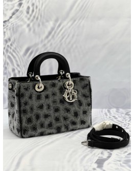 (LIKE NEW)CHRISTIAN DIOR WOOL SEQUIN LEOPARD LADY DIOR BAG 