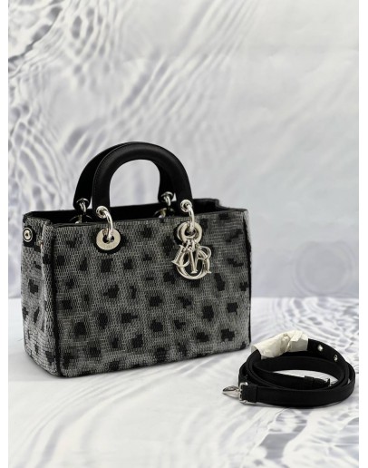 (LIKE NEW)CHRISTIAN DIOR WOOL SEQUIN LEOPARD LADY DIOR BAG 
